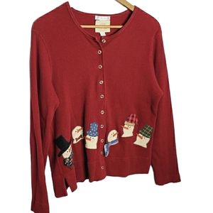 Cotton Couture Sugar Ridge Holliday Applique Ribbed Waffle Knit Henley Cardigan